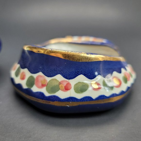 Majolica Holland Hand Painted Hat Cap Dishes Blue Floral Cr153 - Picture 11 of 16